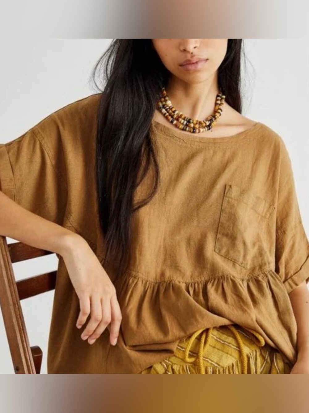 We The Free Moon City Top/Dress, Oversized Pocket Peplum Tunic - Tan